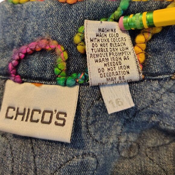 Chico's Colorful Long Sleeve Blue Denim Jacket Embroidery Artwork Size M/8 - Picture 6 of 14